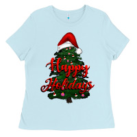 Baby Blue happy holidays christmas tree Ladies Tee - RanaPortraitStore