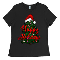 Black happy holidays christmas tree Ladies Tee - RanaPortraitStore