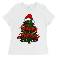 White happy holidays christmas tree Ladies Tee - RanaPortraitStore