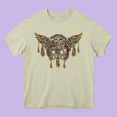 Native Dream Catcher With Owl Heavy Core Tee Designed By Barkaloodesign