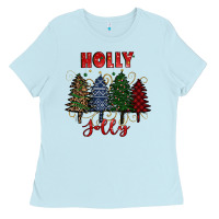 Baby Blue holly jolly Christmas trees Ladies Tee - RanaPortraitStore
