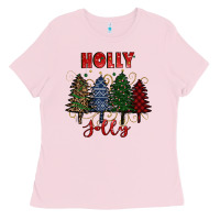 Bubblegum Pink holly jolly Christmas trees Ladies Tee - RanaPortraitStore