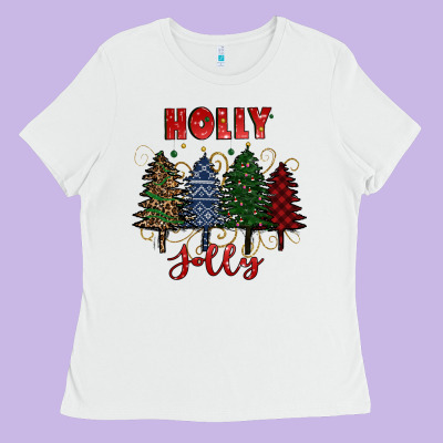 Holly Jolly Christmas Trees Ladies Tee Designed By Ranaportraitstore