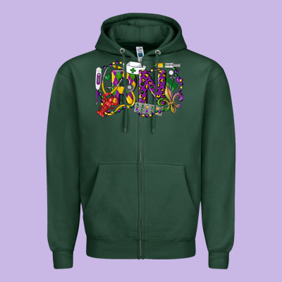 Rn Registered Nurse Mardi Gras Zipper Hoodie Designed By Lillyallendesigns
