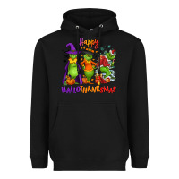 Black Happy Hallothanksmas Heavyweight Hoodie - NancyCooperArtShop