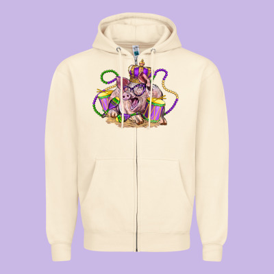 Mardi Gras Pig Zipper Hoodie Designed By Lillyallendesigns