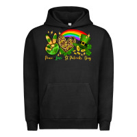 Pigment Black Peace love St. Patrick's Day Urban Hoodie - OliviaCreatesArt