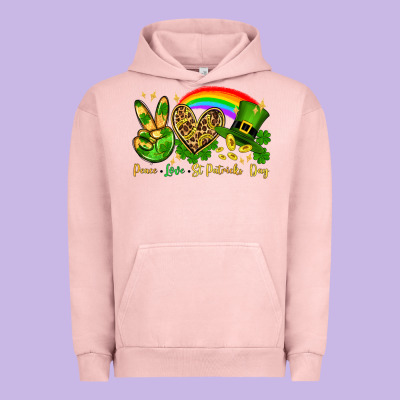 Peace Love St. Patrick's Day Urban Hoodie Designed By Oliviacreatesart