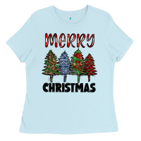 Baby Blue merry christmas trees Ladies Tee - RanaPortraitStore