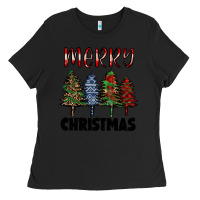 Black merry christmas trees Ladies Tee - RanaPortraitStore