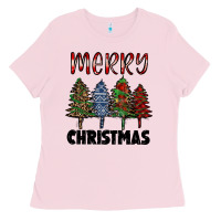 Bubblegum Pink merry christmas trees Ladies Tee - RanaPortraitStore