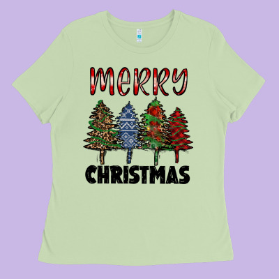 Merry Christmas Trees Ladies Tee Designed By Ranaportraitstore