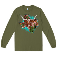 Army Green texas longhorn texas map Long Sleeve Tee - JahusDesignShop