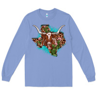 Colony Blue texas longhorn texas map Long Sleeve Tee - JahusDesignShop