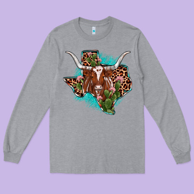 Texas Longhorn Texas Map Long Sleeve Tee Designed By Jahusdesignshop