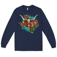 Navy texas longhorn texas map Long Sleeve Tee - JahusDesignShop
