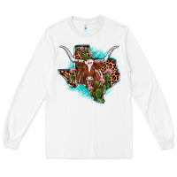 White texas longhorn texas map Long Sleeve Tee - JahusDesignShop