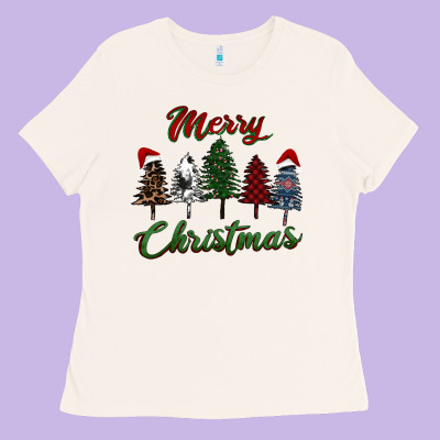 Merry Christmas Trees Ladies Tee Designed By Ranaportraitstore