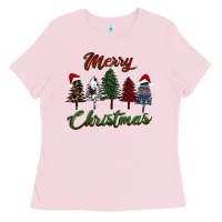 Bubblegum Pink merry christmas trees Ladies Tee - RanaPortraitStore