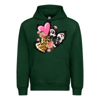 Forest Green Pink glitter leopard cowhide hearts Valentine's Urban Hoodie - FaDigitalArtStudio