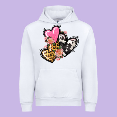 Pink Glitter Leopard Cowhide Hearts Valentine's Urban Hoodie Designed By Fadigitalartstudio