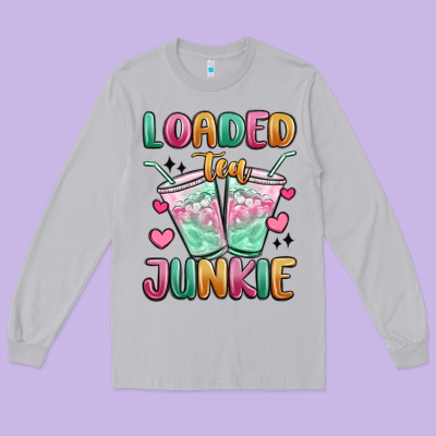 Loaded Tea Junkie Long Sleeve Tee Designed By Maliassmallbusiness