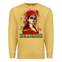 Antique Gold Sugar skull girl with Mexicana Premium Sweatshirt - NancyCooperArtShop