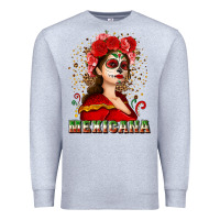 Heather Grey Sugar skull girl with Mexicana Premium Sweatshirt - NancyCooperArtShop