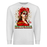 Oatmeal Heather Sugar skull girl with Mexicana Premium Sweatshirt - NancyCooperArtShop