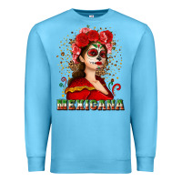 Ocean Blue Sugar skull girl with Mexicana Premium Sweatshirt - NancyCooperArtShop