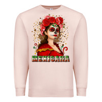 Pale Pink Sugar skull girl with Mexicana Premium Sweatshirt - NancyCooperArtShop