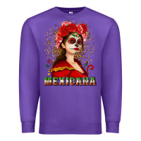 Purple Sugar skull girl with Mexicana Premium Sweatshirt - NancyCooperArtShop