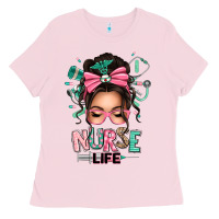 Bubblegum Pink afro messy bun nurse life Ladies Tee - texasbilliewilder