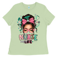 Matcha afro messy bun nurse life Ladies Tee - texasbilliewilder