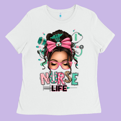 Afro Messy Bun Nurse Life Ladies Tee Designed By Texasbilliewilder