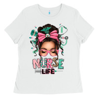 White afro messy bun nurse life Ladies Tee - texasbilliewilder