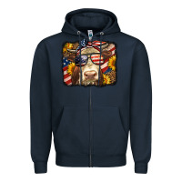 Navy Western 4th Of July Cow Background Zipper Hoodie - LillyAllenDesigns