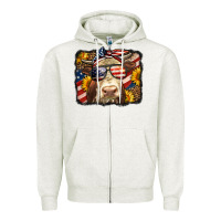 Oatmeal Heather Western 4th Of July Cow Background Zipper Hoodie - LillyAllenDesigns