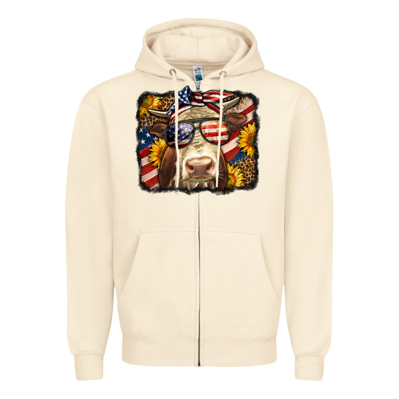 Western 4th Of July Cow Background Zipper Hoodie by LillyAllenDesigns | Teevron