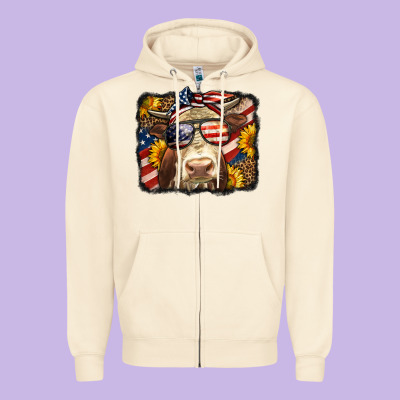 Western 4th Of July Cow Background Zipper Hoodie Designed By Lillyallendesigns