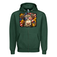 Sports Green Western 4th Of July Cow Background Zipper Hoodie - LillyAllenDesigns