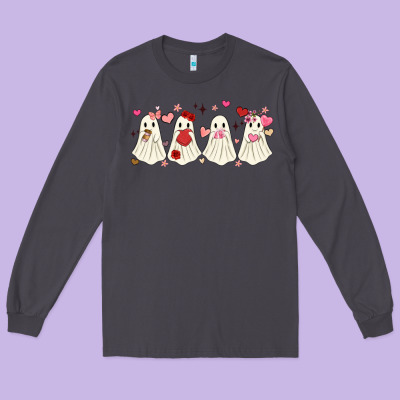 Valentines Day Ghost Long Sleeve Tee Designed By Maliassmallbusiness