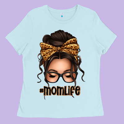 Caucasian Leopard Messy Bun Mom Life Ladies Tee Designed By Texasbilliewilder