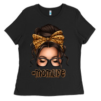 Black caucasian leopard messy bun mom life Ladies Tee - texasbilliewilder