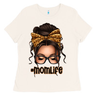 Bone caucasian leopard messy bun mom life Ladies Tee - texasbilliewilder