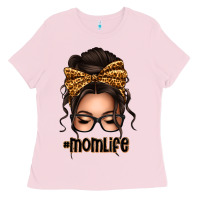 Bubblegum Pink caucasian leopard messy bun mom life Ladies Tee - texasbilliewilder