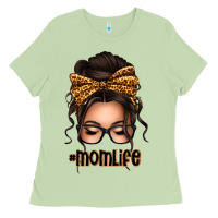 Matcha caucasian leopard messy bun mom life Ladies Tee - texasbilliewilder