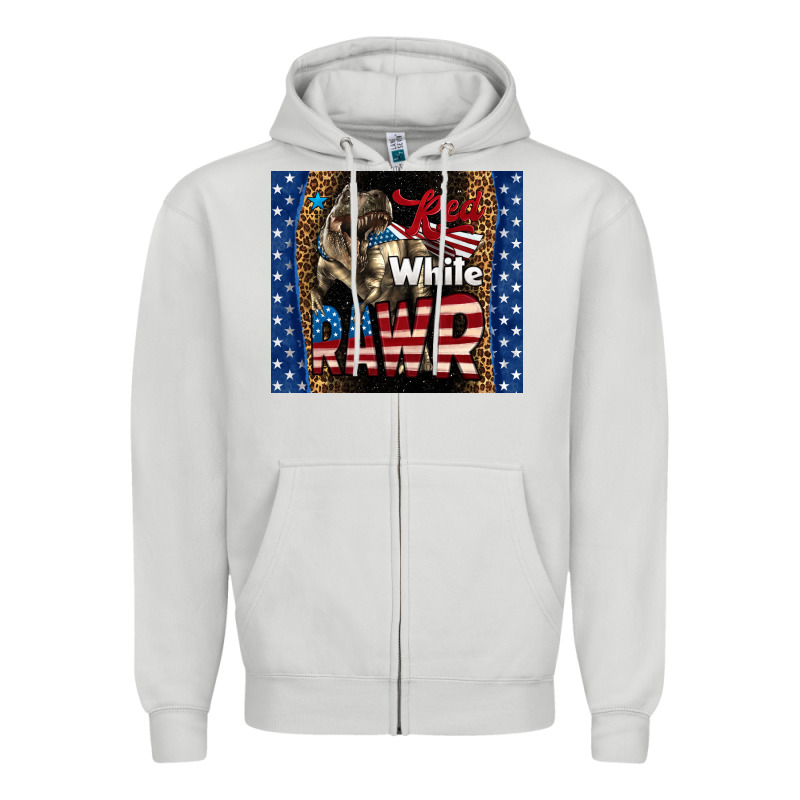 Western Red White Rawr Dinosaur Zipper Hoodie by LillyAllenDesigns | Teevron