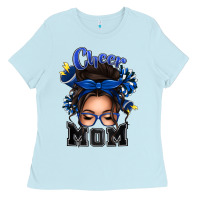 Baby Blue cheer mom messy bun Ladies Tee - texasbilliewilder