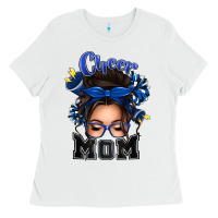 White cheer mom messy bun Ladies Tee - texasbilliewilder
